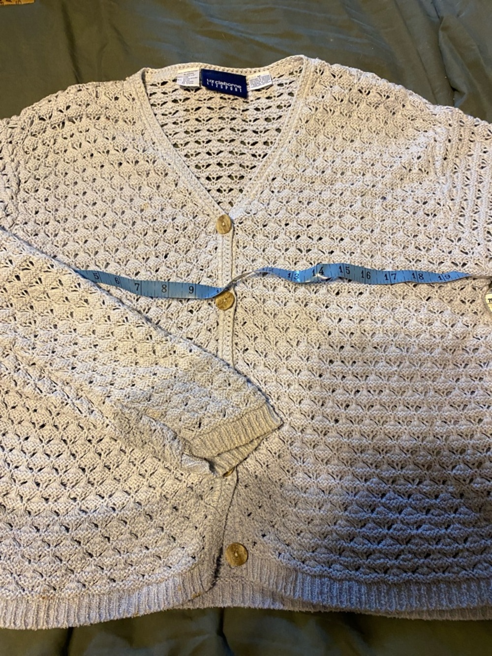 Open-Knit light blue tones Button-Up Cardigan shell design size M Liz Claiborne